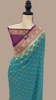 Dual Shade Khaddi Georgette Handloom Banarasi Saree - Gold Zari - The Handlooms