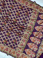 Pure Georgette Banarasi Bandhej Handloom Saree - with meenakari work - The Handlooms