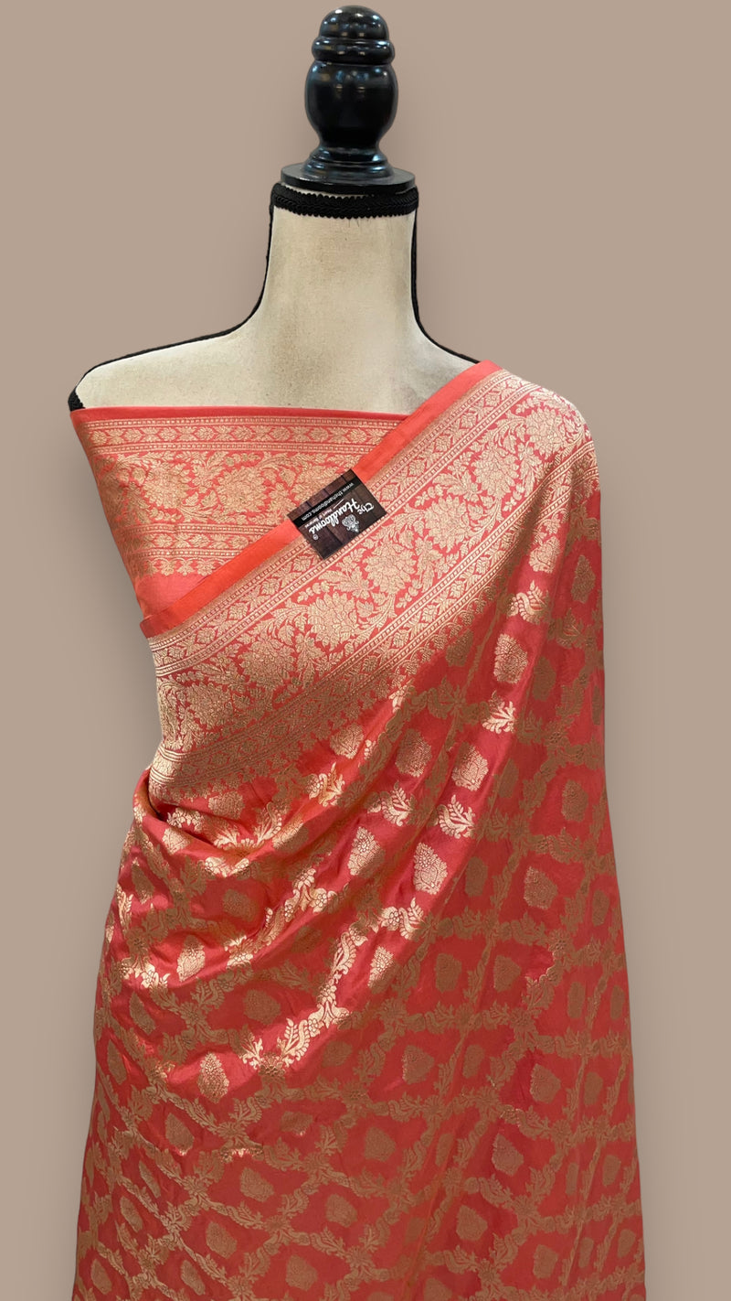 Pure Katan Silk Banarasi Handloom Saree - All Over Jaal Work - The Handlooms
