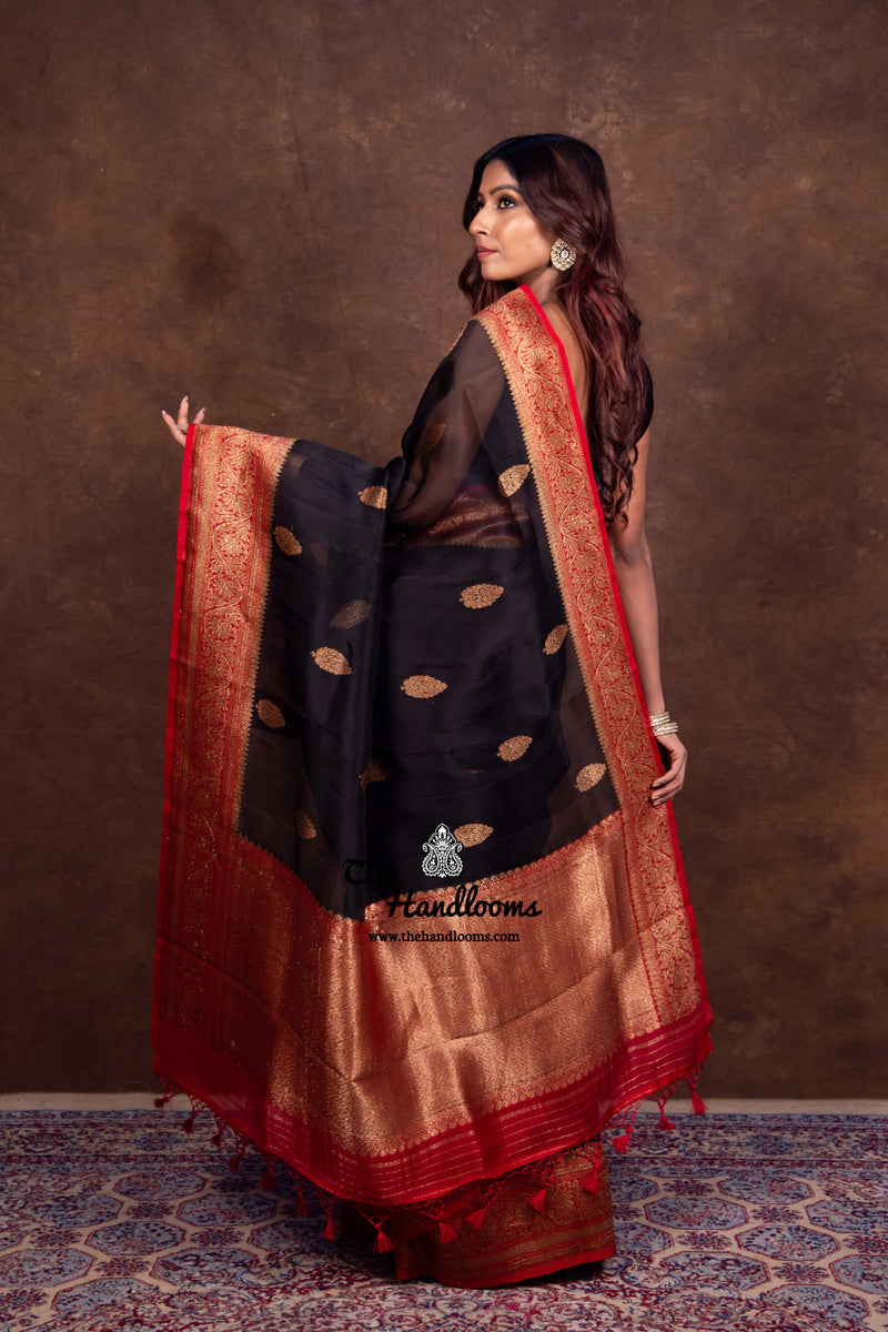 Black Pure Kora Handloom Banarasi Saree - The Handlooms
