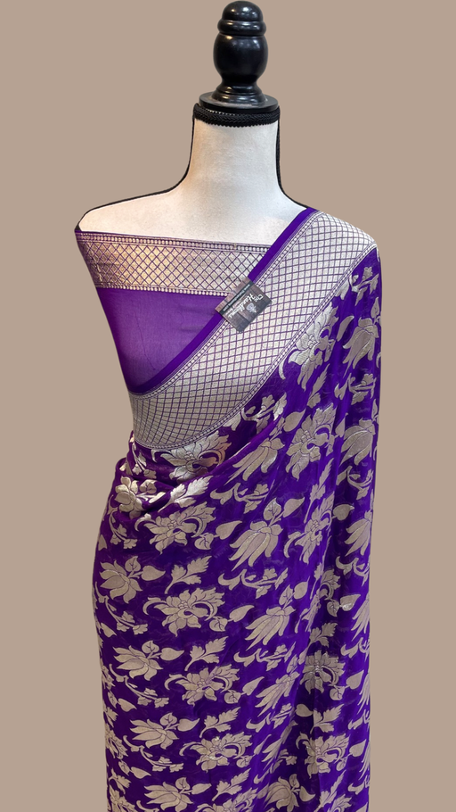 Purple Khaddi Georgette Handloom Banarasi Saree - The Handlooms