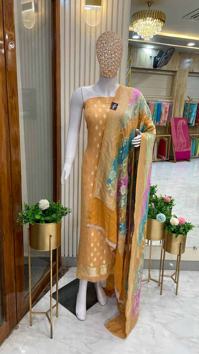 Pure Khaddi Georgette Banarasi Dress material - The Handlooms