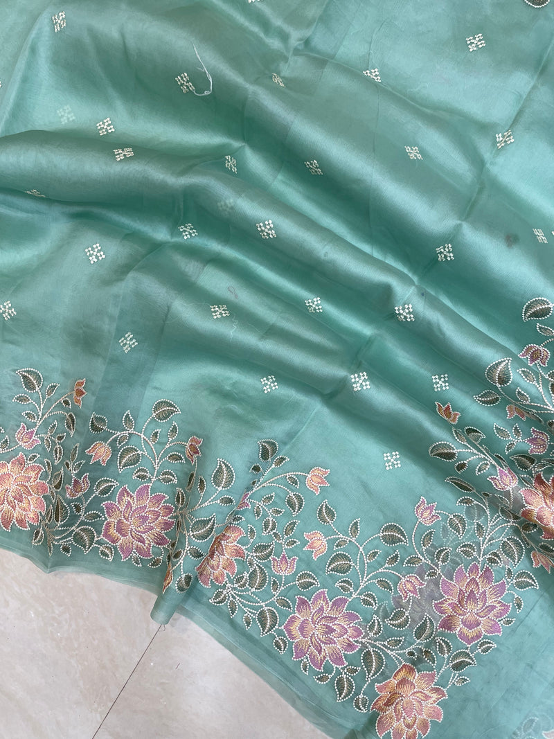 Pure Organza Chikankari Handloom Banarasi Saree - The Handlooms