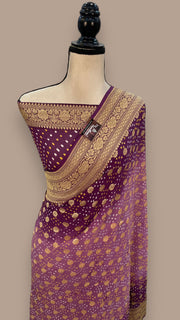 Dual Shade Pure Georgette Banarasi Bandhej Handloom Saree - The Handlooms