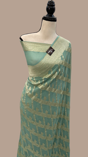 Pure Khaddi Georgette Handloom Banarasi Saree - Water zari - The Handlooms