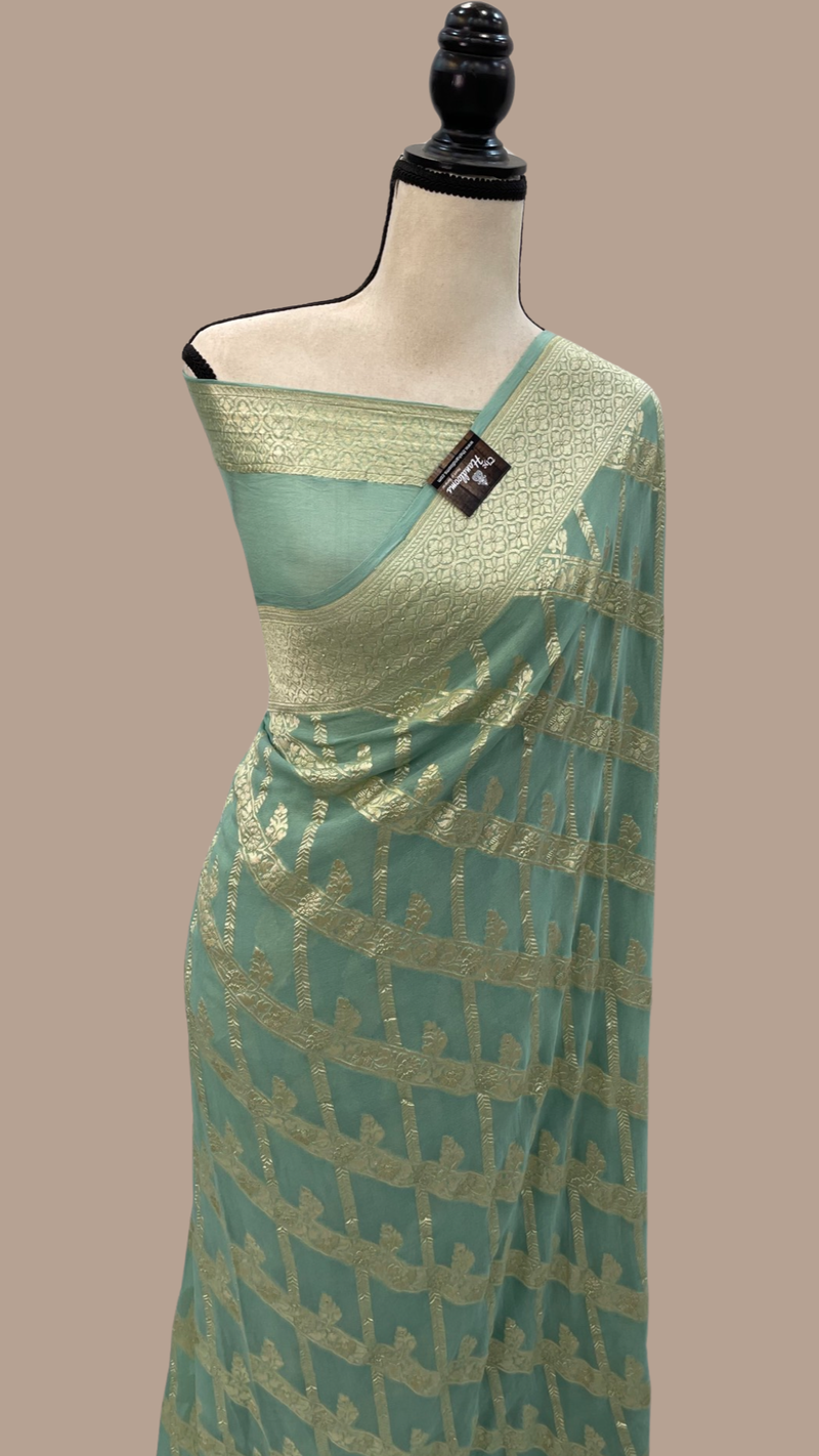Pure Khaddi Georgette Handloom Banarasi Saree - Water zari - The Handlooms