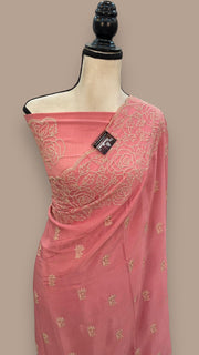 Pure Georgette Chikankari Handloom Banarasi Saree - The Handlooms