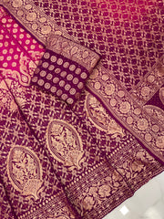 Pure Khaddi Georgette Bandhani Handloom Banarasi Lehenga - The Handlooms