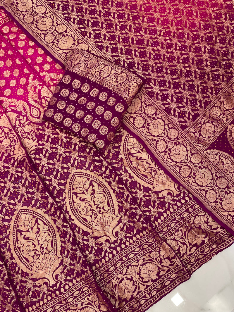 Pure Khaddi Georgette Bandhani Handloom Banarasi Lehenga - The Handlooms