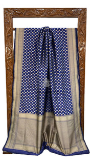 Royal Blue Pure Katan Silk Banarasi Handloom Saree - All over Sona Roopa Jaal work - The Handlooms