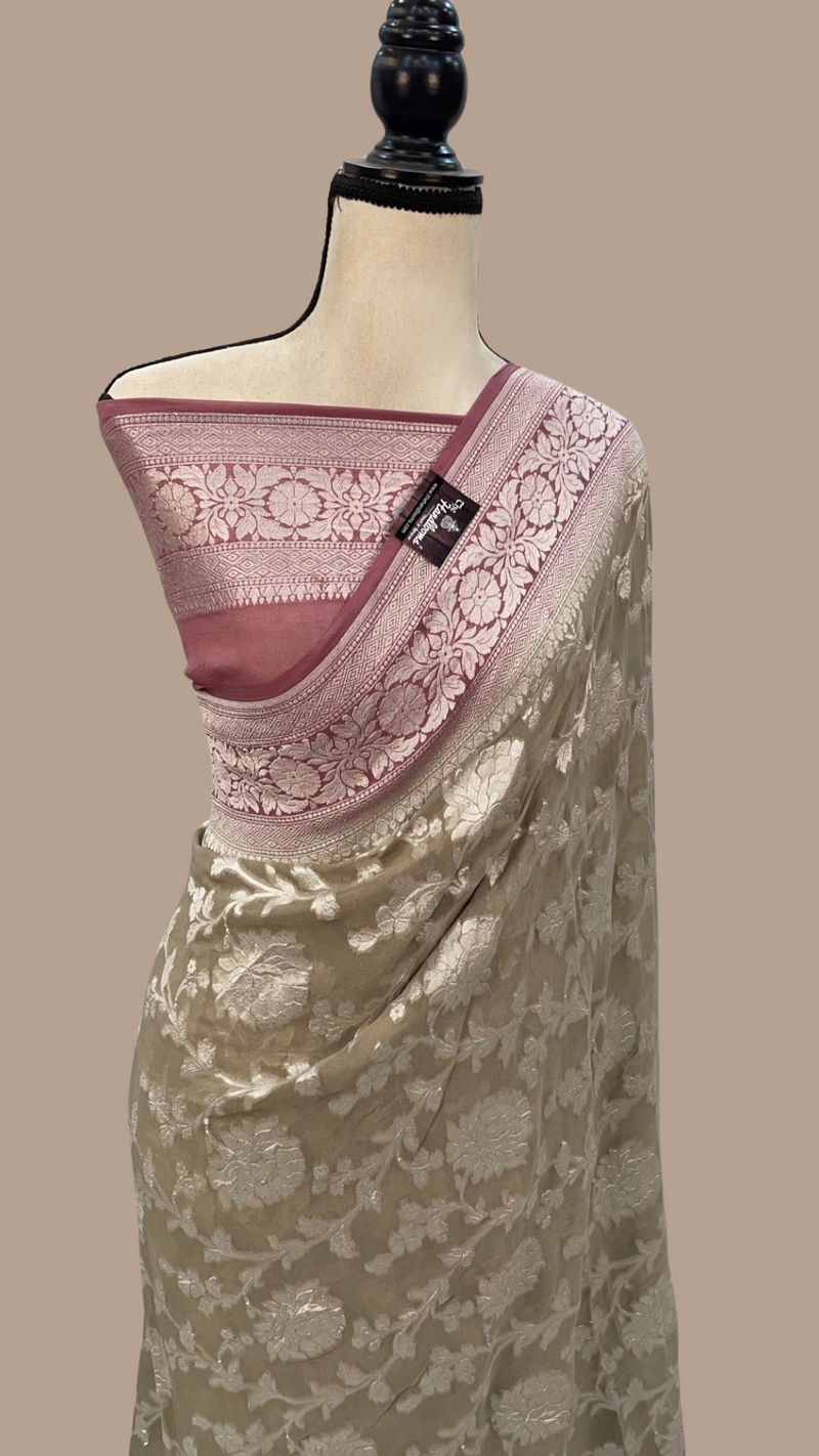 Khaddi Georgette Handloom Banarasi Saree - The Handlooms