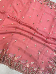 Pure Georgette Chikankari Handloom Banarasi Saree - The Handlooms