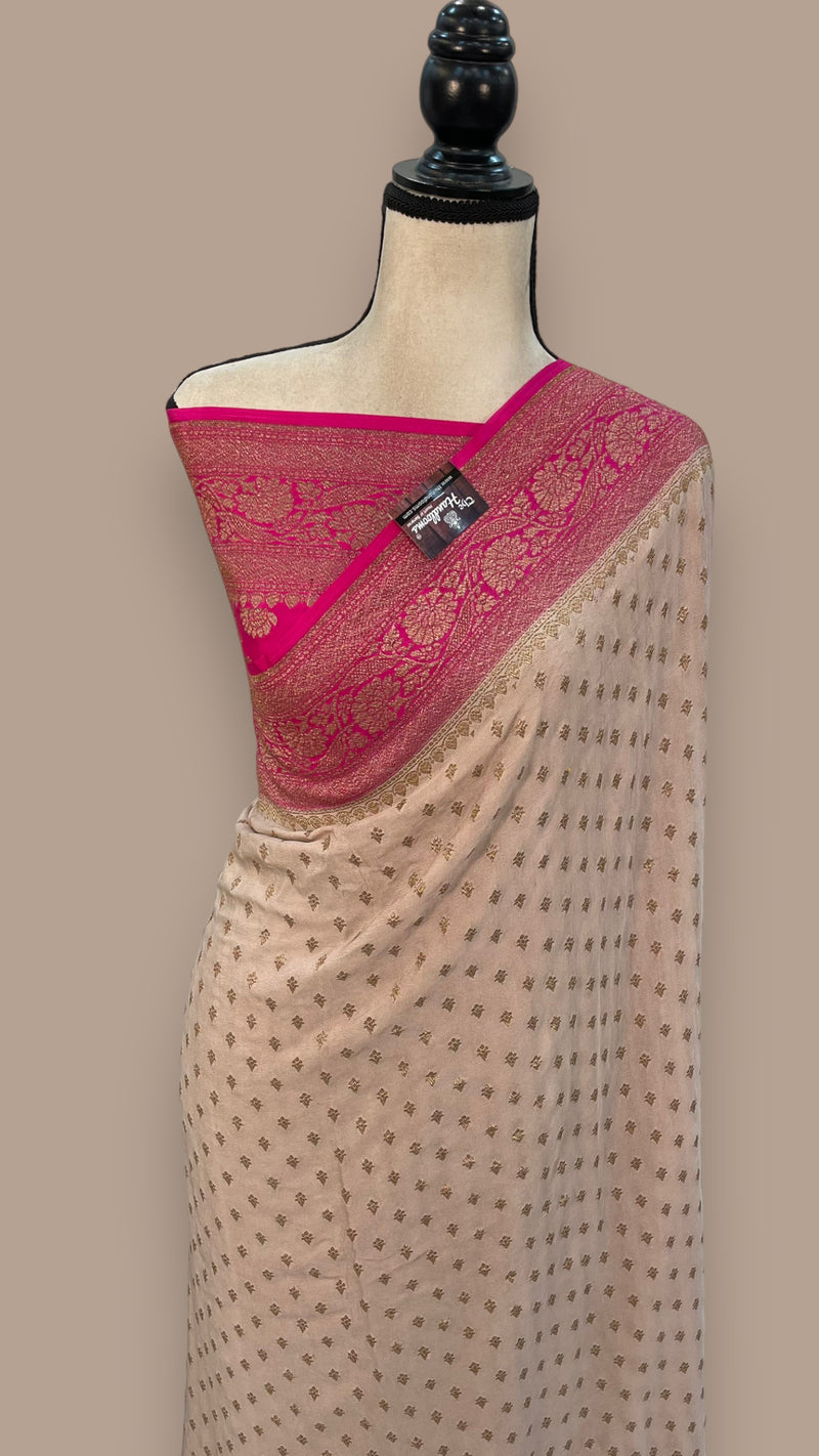 Pure Khaddi Crepe Georgette Handloom Banarasi Saree - The Handlooms
