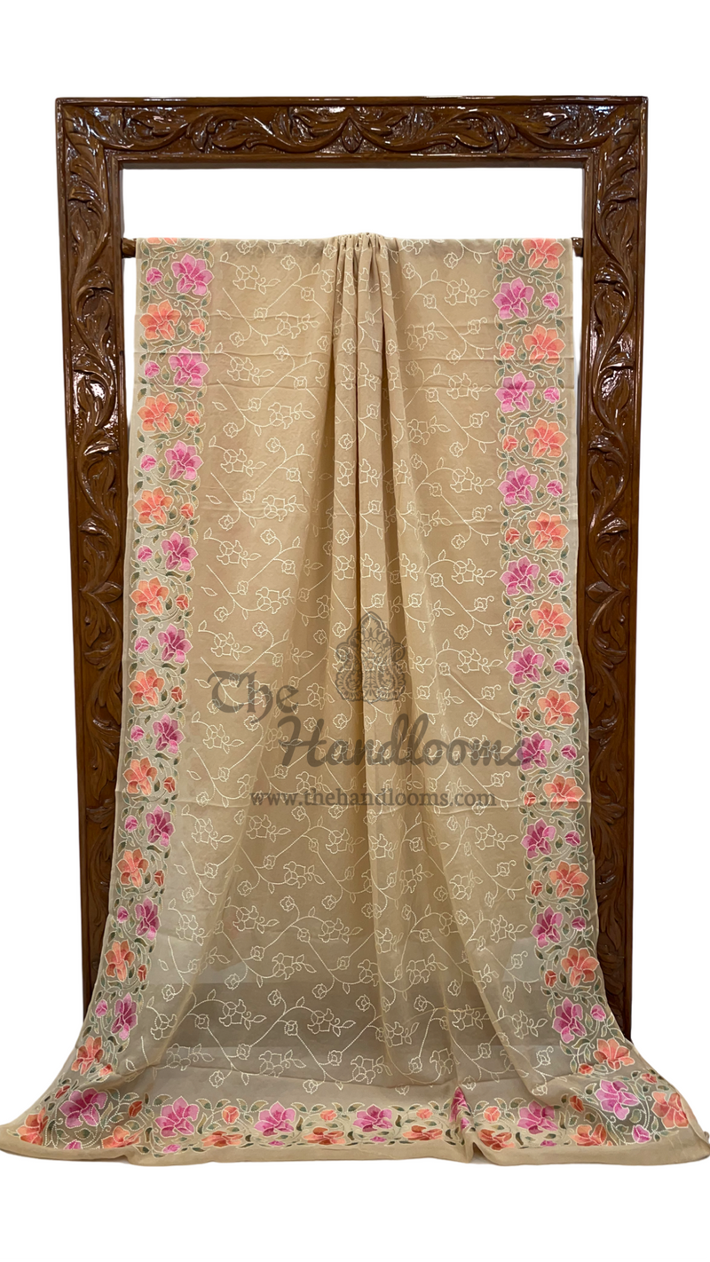 Pure Georgette Chikankari Handloom Banarasi Saree - The Handlooms