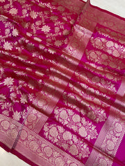 Pure Katan Silk Banarasi Handloom Saree - All Over Jaal Work - The Handlooms