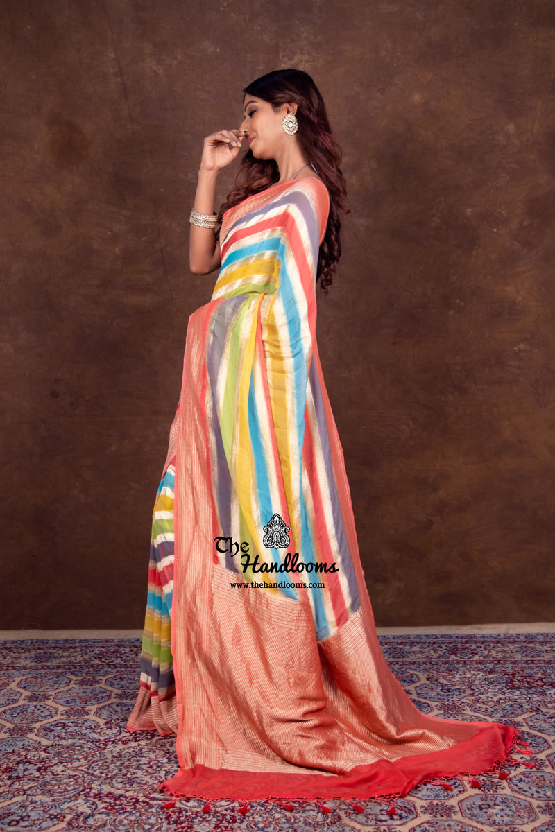 Rangkat Pure Khaddi Georgette Handloom Banarasi Saree - The Handlooms