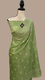 Tussar Silk Handloom Banarasi Saree With Chikankari - The Handlooms