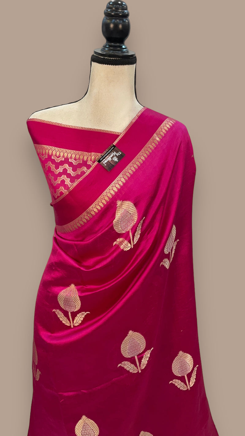 Hot Pink Pure Mango Silk Banarasi Handloom Saree - The Handlooms