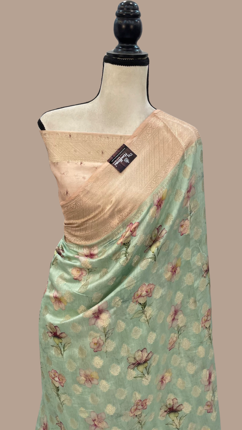 Pure Chiniya Silk Digital Print Handloom Banarasi Saree - The Handlooms