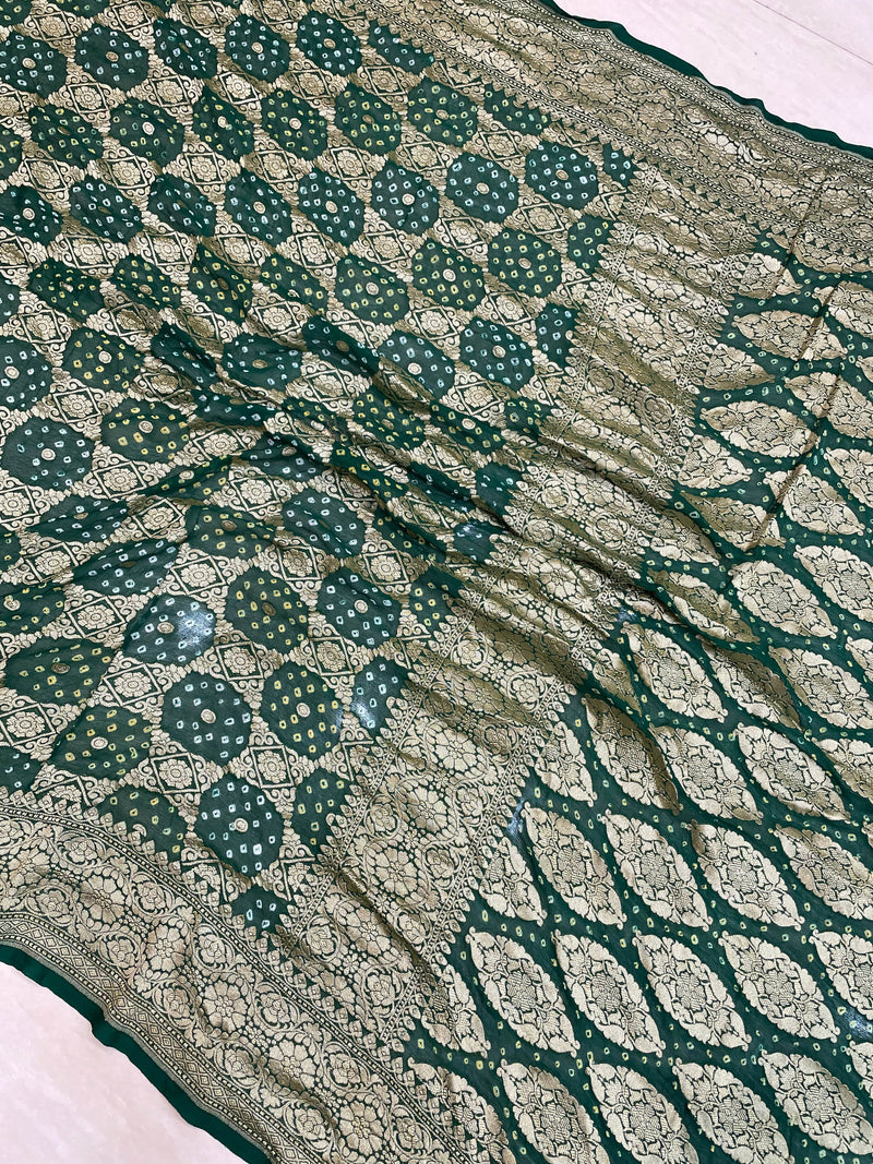 Pure Georgette Banarasi Bandhej Handloom Saree - The Handlooms