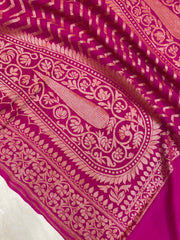 Pure Khaddi Georgette Dupatta - gold zari - The Handlooms