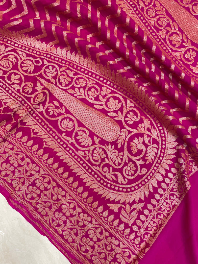 Pure Khaddi Georgette Dupatta - gold zari - The Handlooms