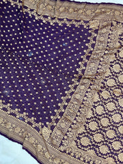 Pure Georgette Banarasi Bandhej Handloom Saree - The Handlooms