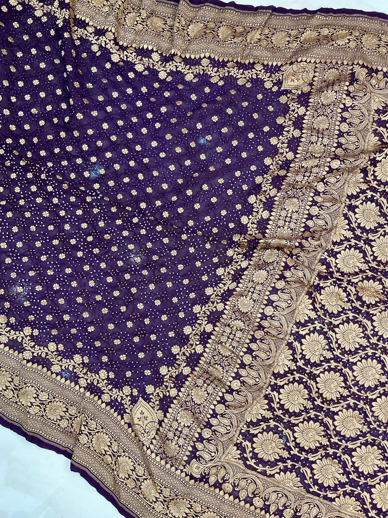 Pure Georgette Banarasi Bandhej Handloom Saree - The Handlooms