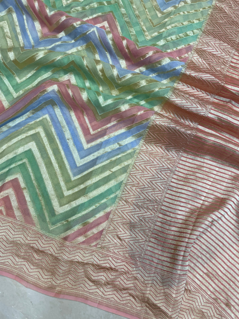 Pure Khaddi Georgette Rangkat Handloom Banarasi Saree - The Handlooms