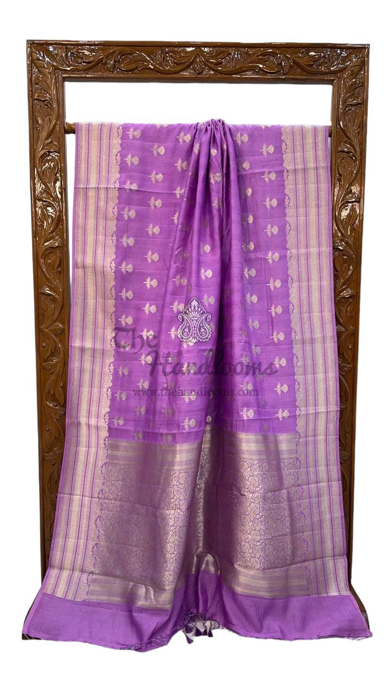 Lavender Pure Khaddi Chiniya Handloom Banarasi Saree - The Handlooms