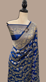 Royal Blue Pure Katan Silk Banarasi Handloom Saree - All Over Jaal Work - The Handlooms