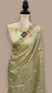 Pista Pure Tussar Silk Handloom Banarasi Saree - The Handlooms