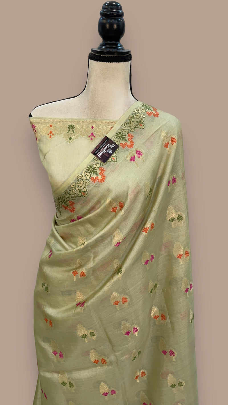 Pista Pure Tussar Silk Handloom Banarasi Saree - The Handlooms