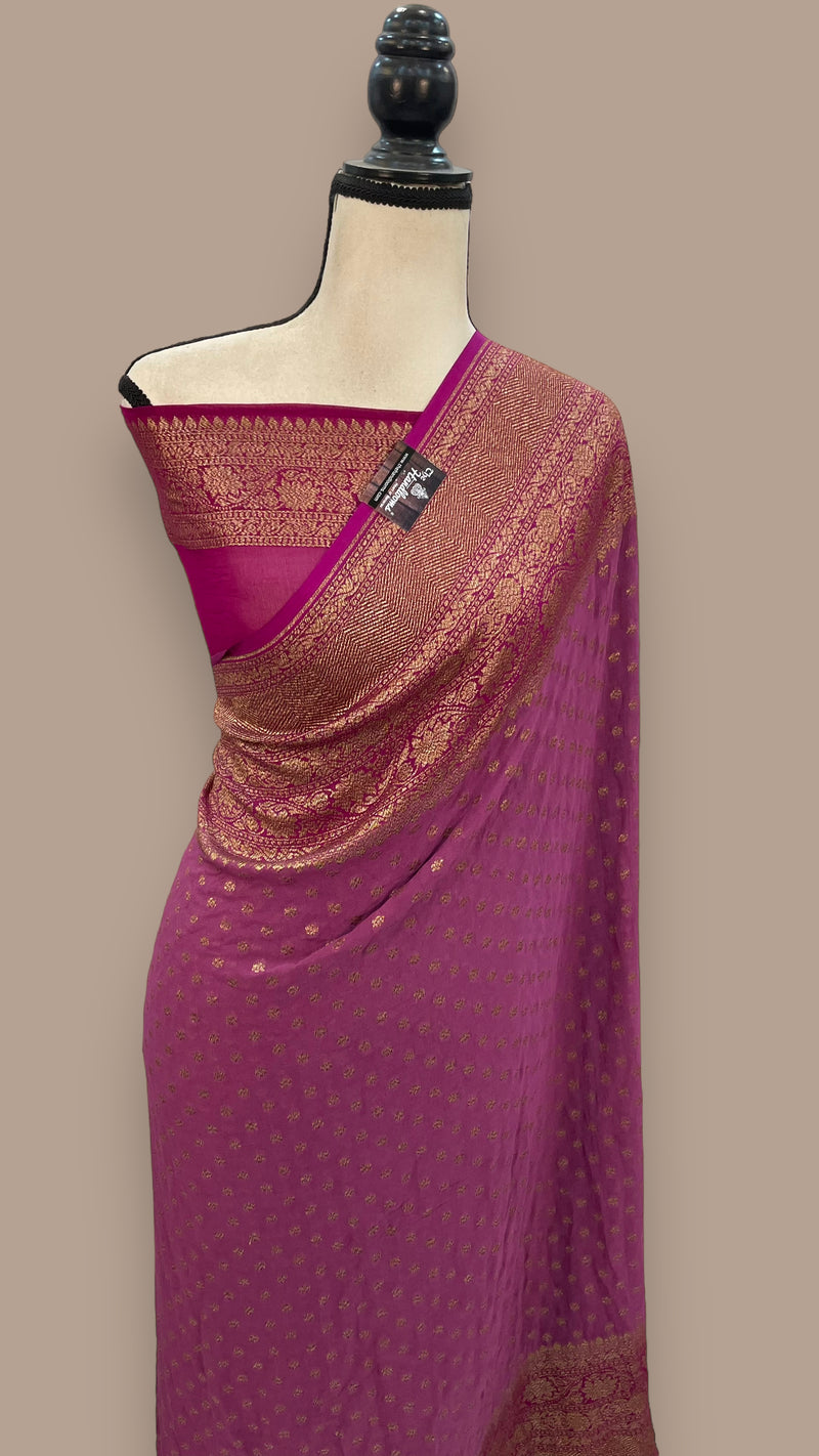 Khaddi Georgette Handloom Banarasi Saree -  Antique zari - The Handlooms