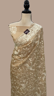 Tussar Silk Handloom Banarasi Saree With Chikankari - The Handlooms