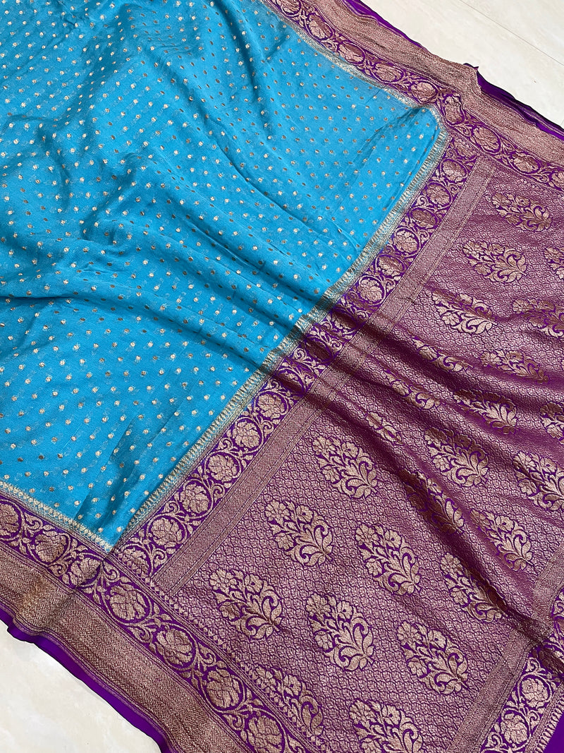 Khaddi Georgette Banarasi Saree -  Antique zari - The Handlooms