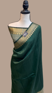 Pure linen Banarasi Basil Green Saree - The Handlooms