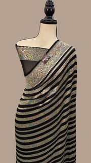 Black Khaddi Georgette Banarasi Saree - water zari - The Handlooms