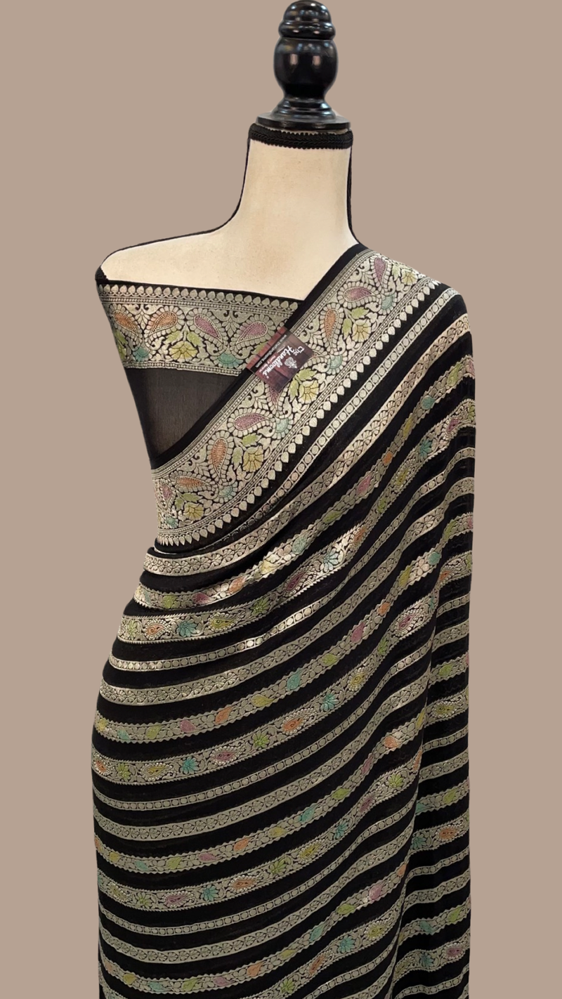 Black Khaddi Georgette Banarasi Saree - water zari - The Handlooms
