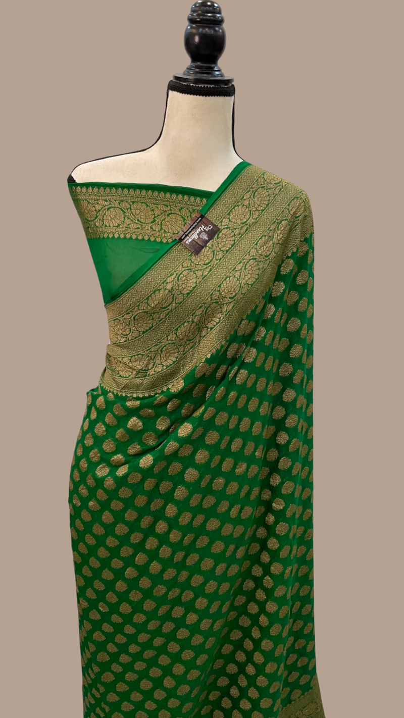 Khaddi Georgette Banarasi Saree -  Antique zari - The Handlooms