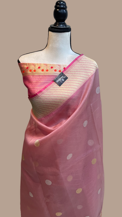 Pure Kora Katan Silk Banarasi Handloom Saree - All over kadua motifs With Meenakari - The Handlooms