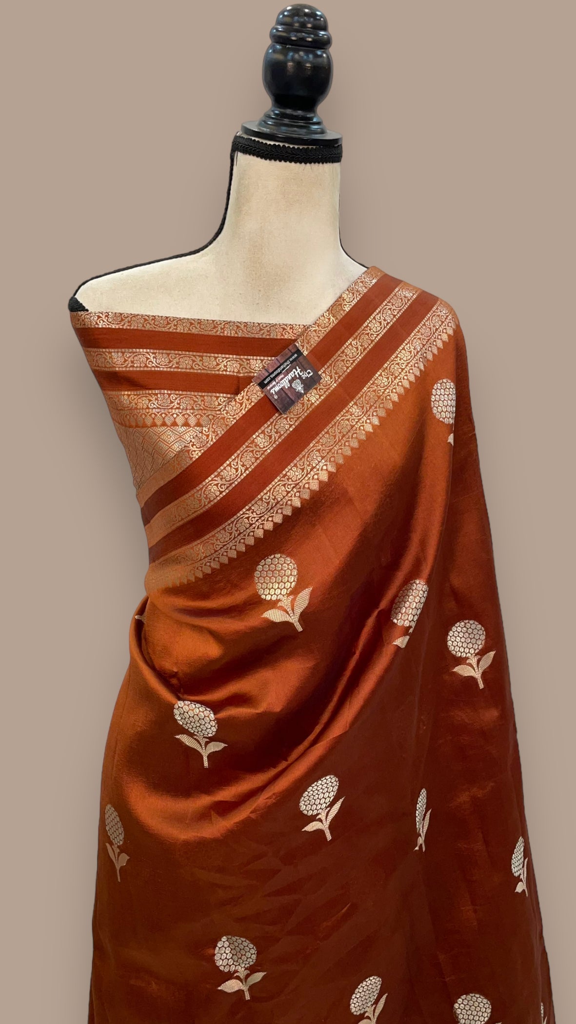 Brown Handloom Banarasi Muslin Silk Saree