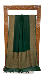 Green Pure Khaddi Georgette Handloom Banarasi Saree - The Handlooms
