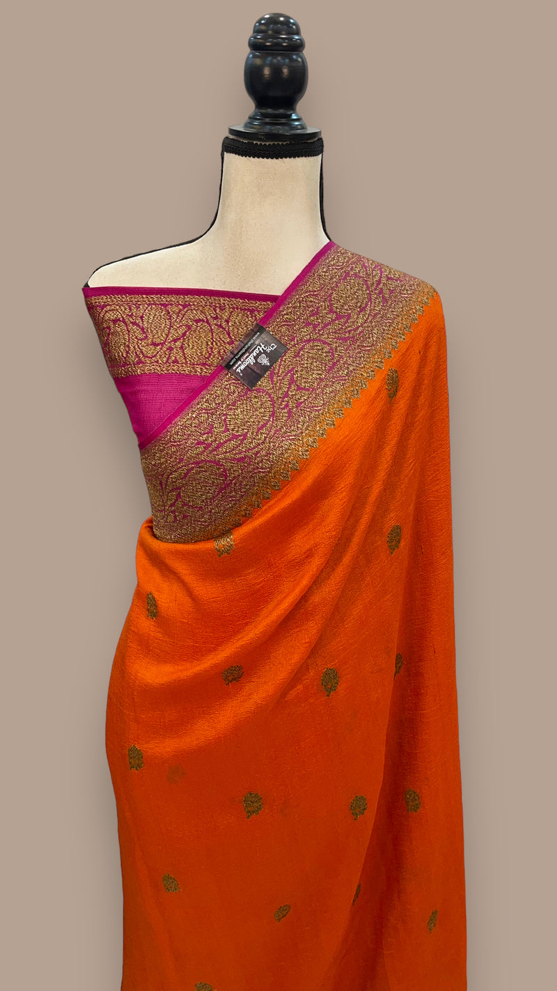 Tussar Georgette Handloom Banarasi Saree - All over kadua work - The Handlooms