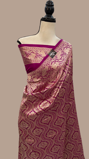 Magenta Pure Katan Silk Banarasi Handloom Saree - Tanchui Brocade - The Handlooms