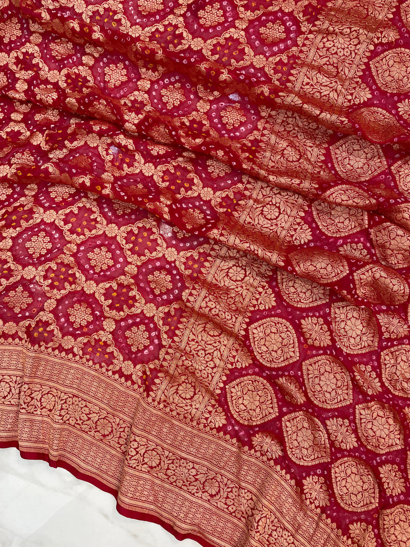 Pure Georgette Banarasi Bandhej Handloom Saree - The Handlooms