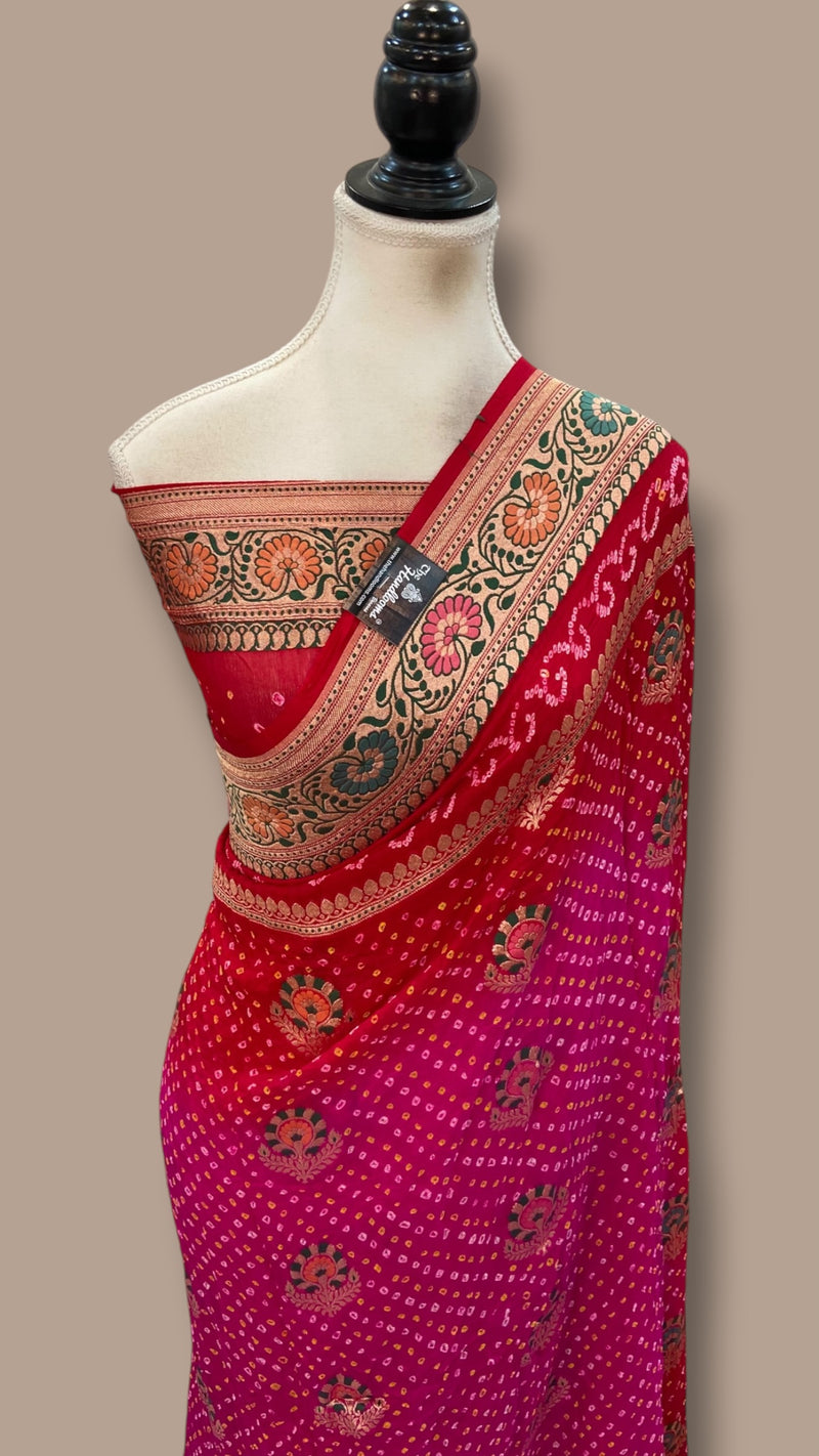 Pure Georgette Banarasi Bandhej Handloom Saree - Meenakari
