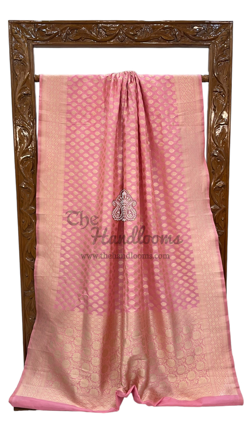 Pink Pure Katan Silk Banarasi Handloom Saree - All over Jaal work - The Handlooms