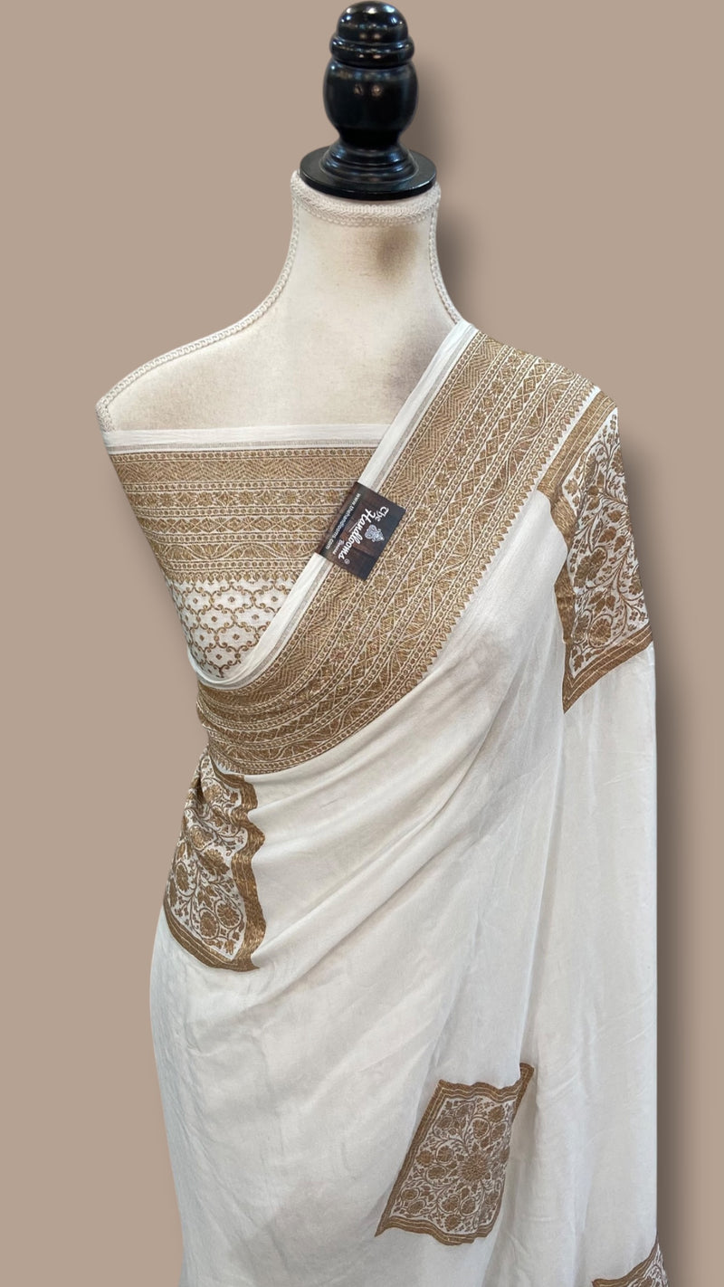 Pure Khaddi Crepe Georgette Handloom Banarasi Saree