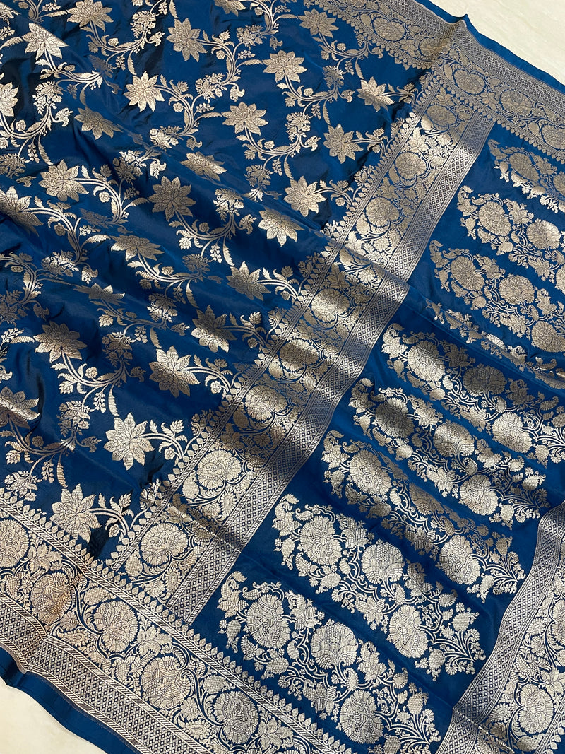 Pure Katan Silk Banarasi Handloom Saree - All Over Jaal Work - The Handlooms